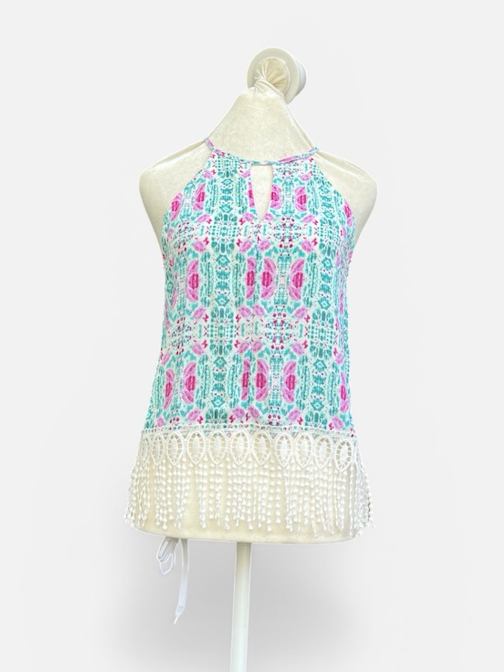 NEW Everly Lace Pom-Pom Fringe Sleeveless Tank Top Size Small